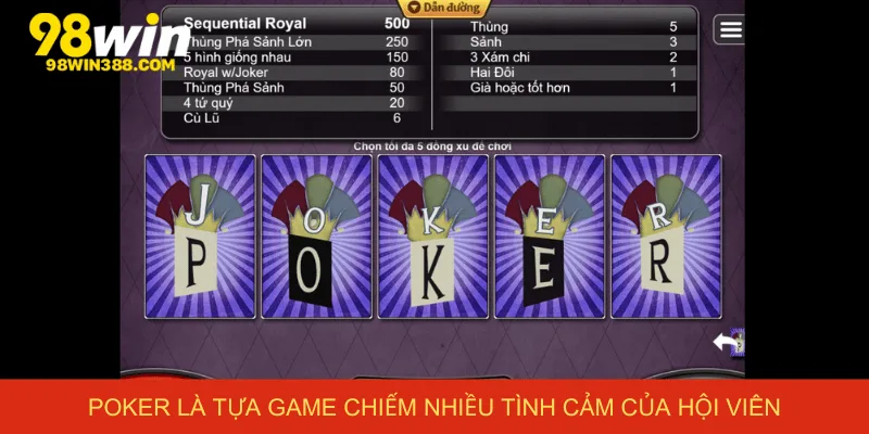 Poker là tựa game chiếm nhiều tình cảm của hội viên