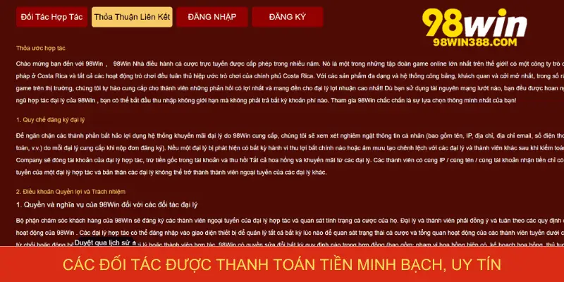 Các đối tác được thanh toán tiền minh bạch, uy tín