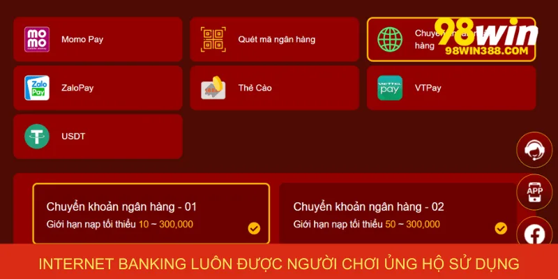 Internet Banking luôn được người chơi ủng hộ sử dụng