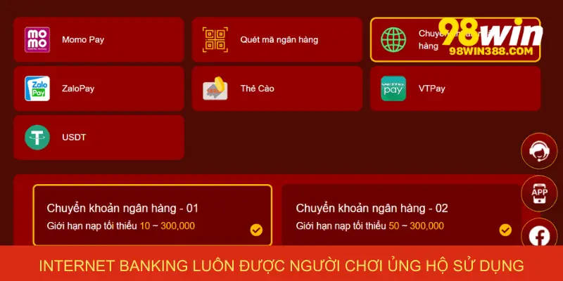 Internet Banking luôn được người chơi ủng hộ sử dụng