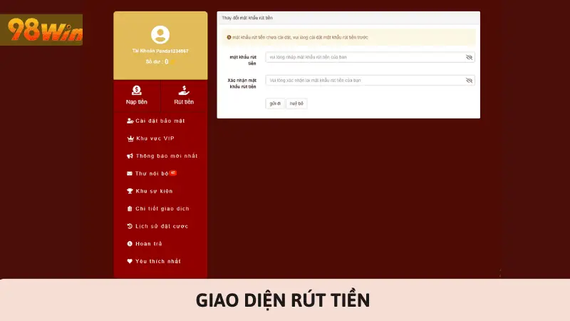 Giao diện rút tiền