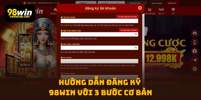 Hướng dẫn đăng ký 98WIN với 3 bước cơ bản