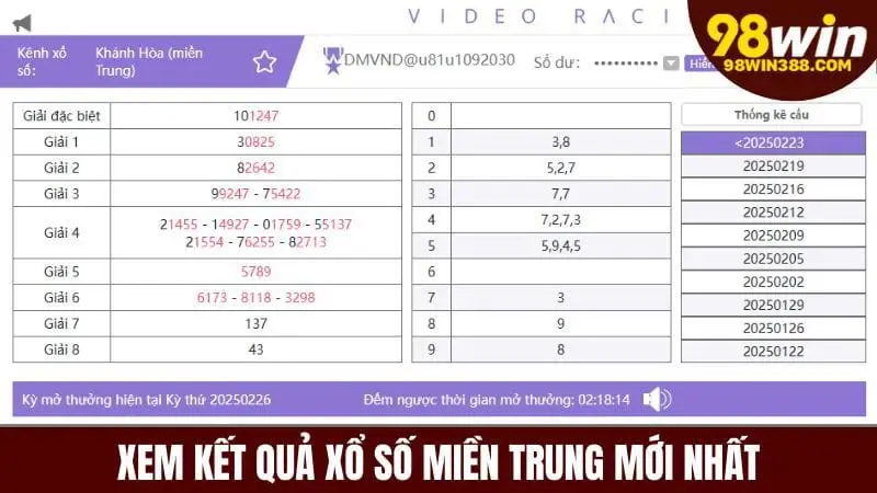 Cập nhật kết quả xổ số miền trung nhanh nhất tại 98win