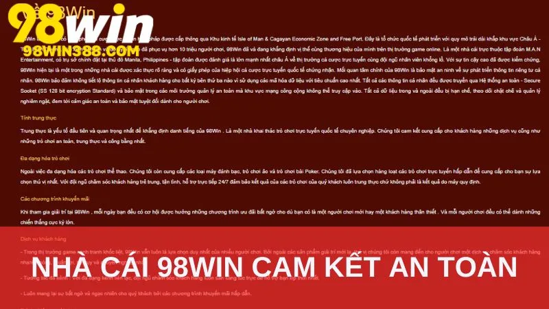Nhà cái 98WIN cam kết an toàn