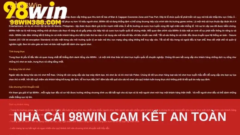 Nhà cái 98WIN cam kết an toàn