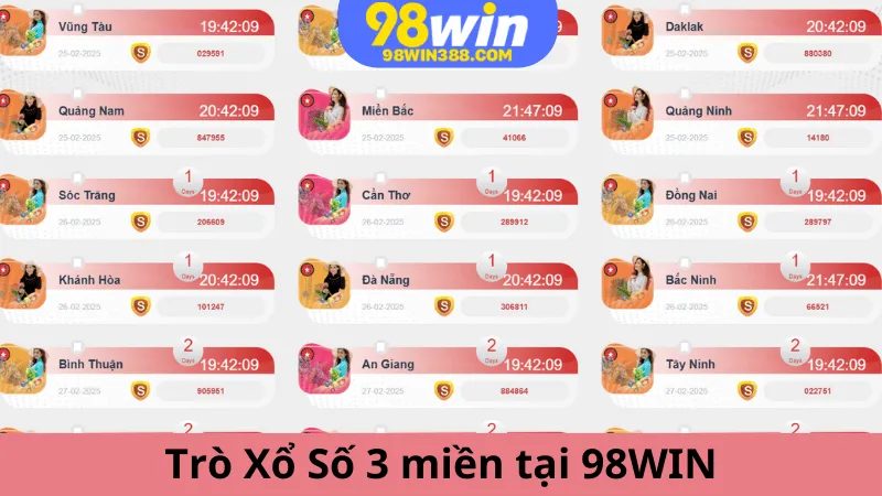 Trò Xổ Số 3 miền tại 98WIN